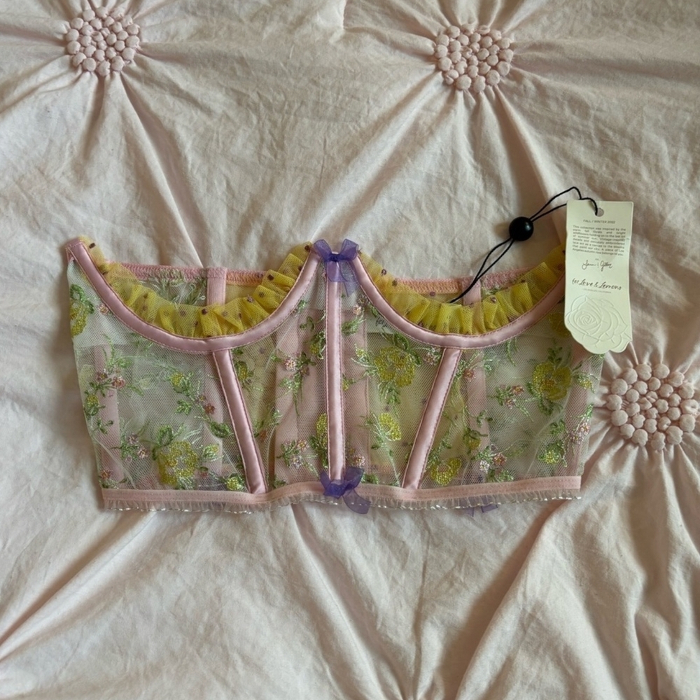 For Love And Lemons Camilla Underbust Pink and Yellow Floral Corset Bra NWOT - Picture 3 of 5
